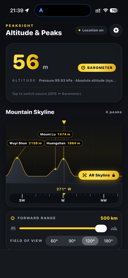 PeakSight - Altitude & AR screenshot 1